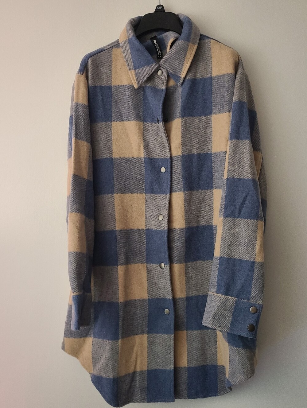 Design Lab Lord&Taylor Checked Button-Front Shacket - Blue & Beige Womens Size S